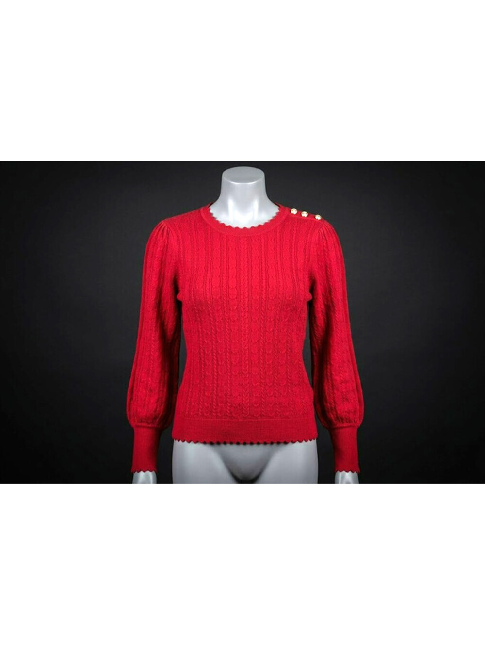 Adrianna Papell Red Cable Knit Scalloped Balloon Sleeve Sweater M